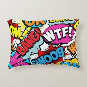Pop Art Comic: Retro Seamless Pattern Decorative Cushion