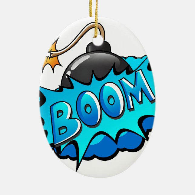 Pop Art Comic Style Bomb Boom! Ceramic Tree Decoration (Back)