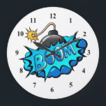 Pop Art Comic Style Bomb Boom! Large Clock<br><div class="desc">This retro comic style Boom! is perfect for any super hero collector or fan boy. The bright graphics have hard lines & bold colouring.</div>