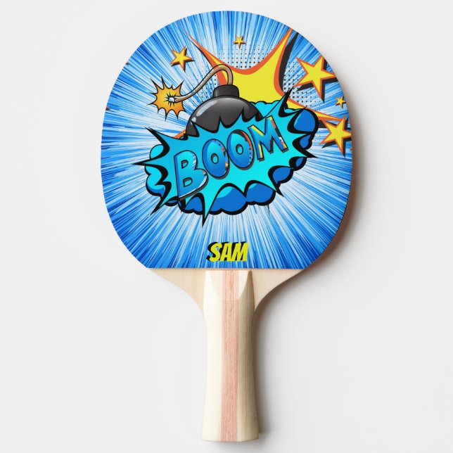 Pop Art Comic Style Boom! Personalised Ping Pong Paddle (Front)