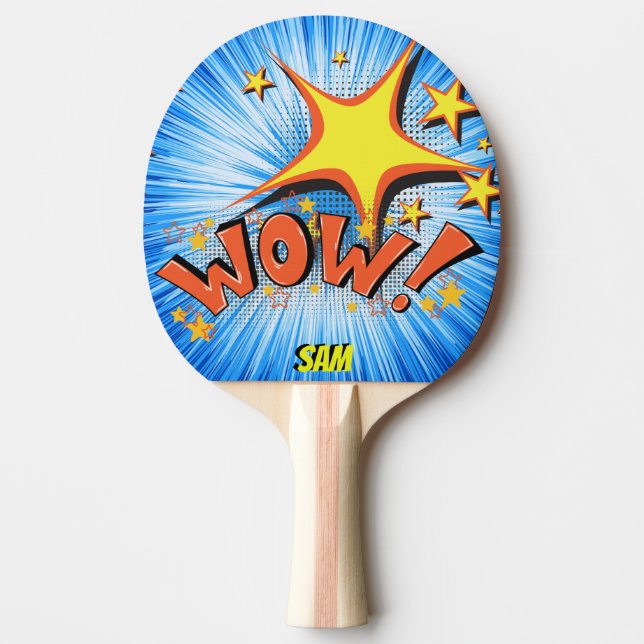 Pop Art Comic Style Superhero Wow! Personalised Ping Pong Paddle (Front)