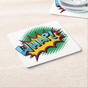 Pop Art Comic Style Whap! Square Paper Coaster