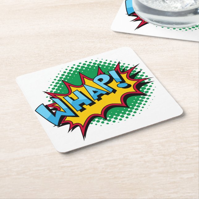 Pop Art Comic Style Whap! Square Paper Coaster (Angled)