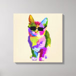 Pop Art cool cat kitty cat art Canvas Print<br><div class="desc">A cool arty design of a colourful cat with sunglasses in pop art style. For cat lovers.</div>