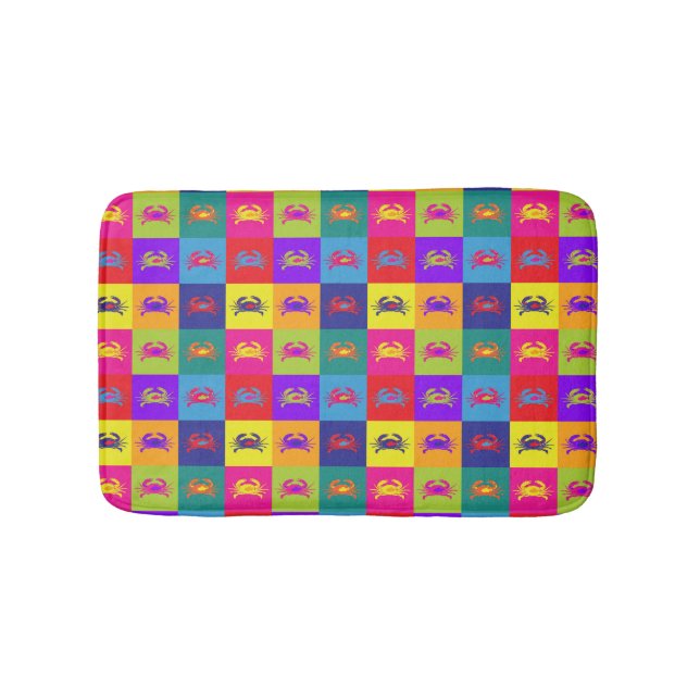 Pop Art Crabs Rainbow Seafood Pattern Bath Mat (Front)