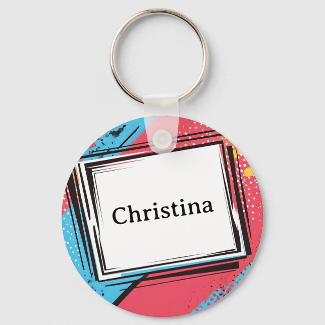 Pop Art Custom Name Design: Vibrant & Bold Art Key Ring (Front)