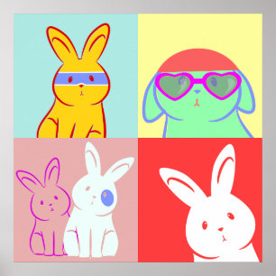 Pop Art Cute Rabbits Poster