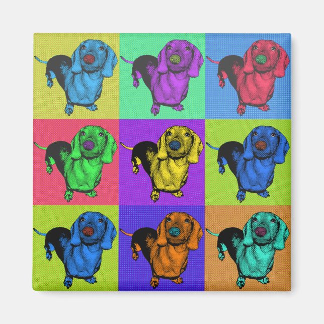 Pop Art Dachsund Doxie Panels Multi-Colour Popart Magnet (Front)