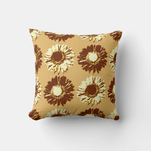 Pop Art Daisies - Brown, Camel and Yellow Cushion