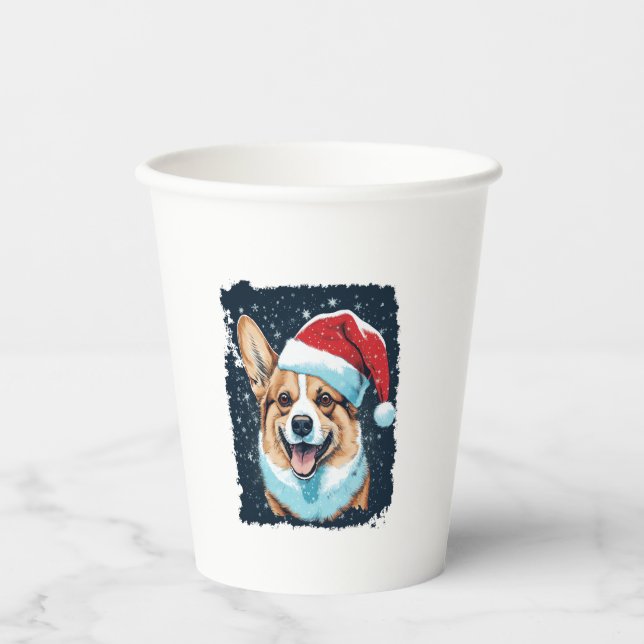 Pop Art Dog Christmas Corgi  Paper Cups (Front)
