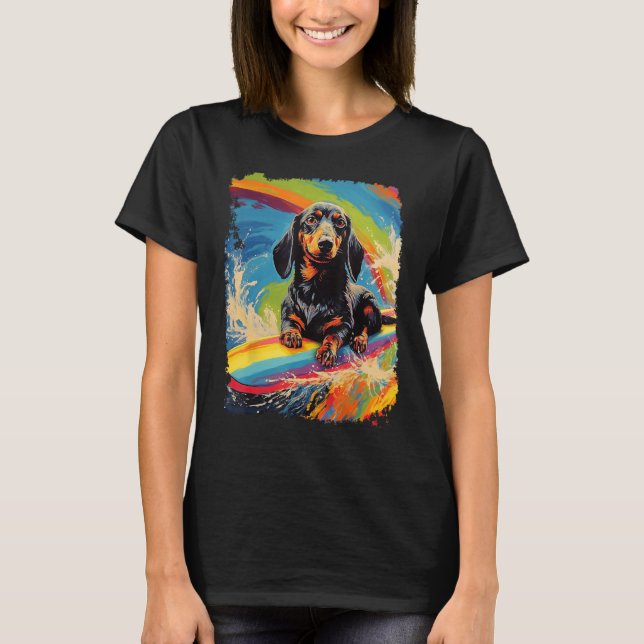Pop Art Dog Dachshund Paddle Board Surfing T-Shirt (Front)