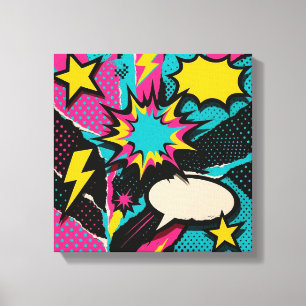 Pop Art Dopamine Collage in Neon Halftone Burst  Canvas Print
