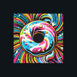 Pop Art Doughnut Canvas Print<br><div class="desc">Colourful Pop Art Doughnut over Whirlpool Background</div>