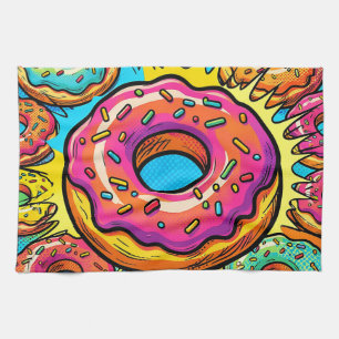 Pop Art Doughnuts Pattern Tea Towel