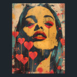 Pop Art Dramatic: Enigmatic Look Photo Print<br><div class="desc">This powerful pop art design features a feminine face with an enigmatic expression and red lips, surrounded by floating hearts. The work captures the intensity and mystery of love in a bold and contemporary style. Perfect for lovers of modern art who want to add a dramatic and vibrant touch to...</div>