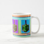 Pop Art Dreidels Cup or Mug<br><div class="desc">Dreidels as pop art are featured on this fun drinking cup that you can order as a mug,  travel mug,  beer stein or frosted stein or mug in a variety of colours & styles.</div>