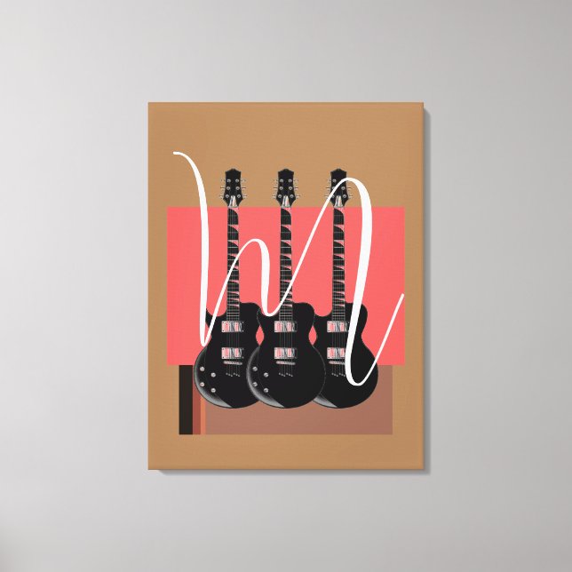 Pop Art Electric Guitar Monogram Initial Canvas Print (Front)