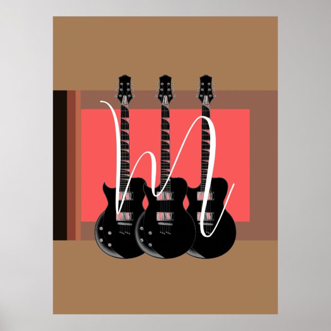 Pop Art Electric Guitar Monogram Initial Poster (Front)