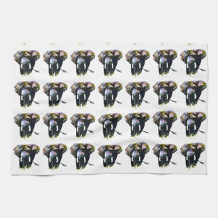 Pop Art Elephant Retro Illustration Tea Towel