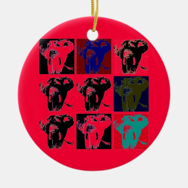 Pop Art Elephants Ceramic Tree Decoration (Front)