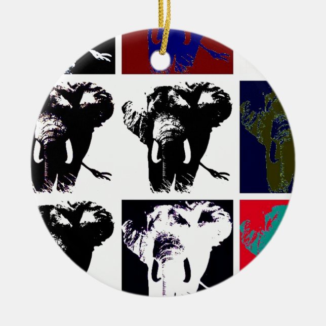 Pop Art Elephants Ceramic Tree Decoration (Front)