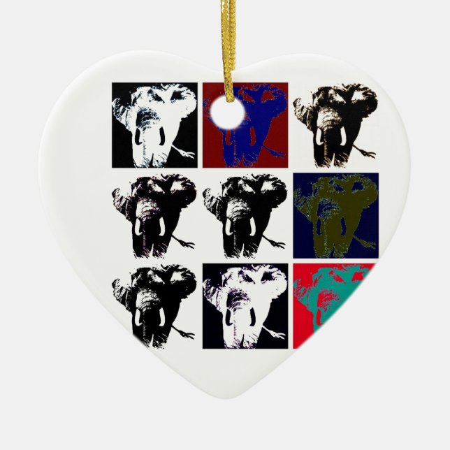 Pop Art Elephants Ceramic Tree Decoration (Front)