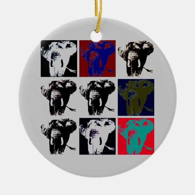 Pop Art Elephants Ceramic Tree Decoration (Front)