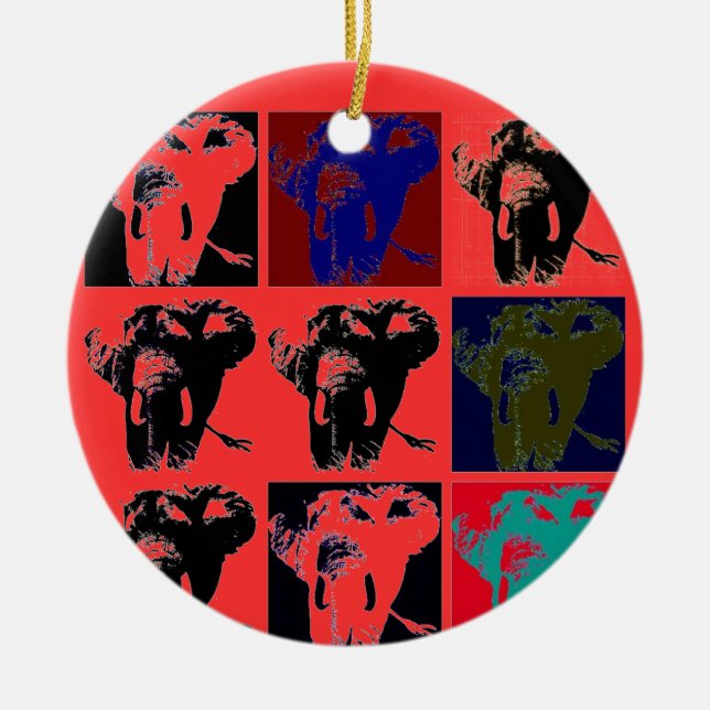 Pop Art Elephants Ceramic Tree Decoration (Front)