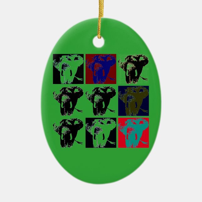 Pop Art Elephants Ceramic Tree Decoration (Front)