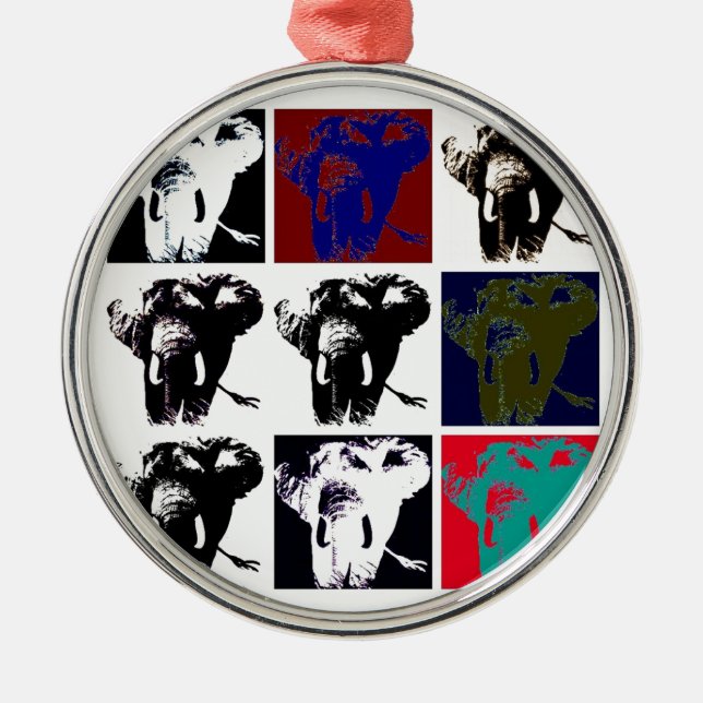 Pop Art Elephants Metal Tree Decoration (Front)