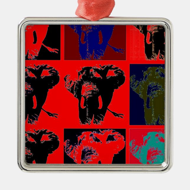 Pop Art Elephants Metal Tree Decoration (Front)