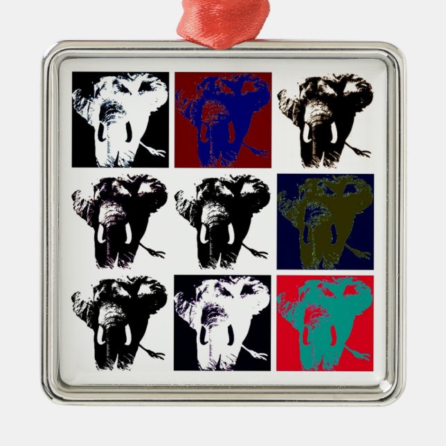 Pop Art Elephants Metal Tree Decoration (Front)