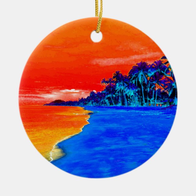 Pop Art Exotic Beach Palm Trees Ceramic Tree Decoration (Front)