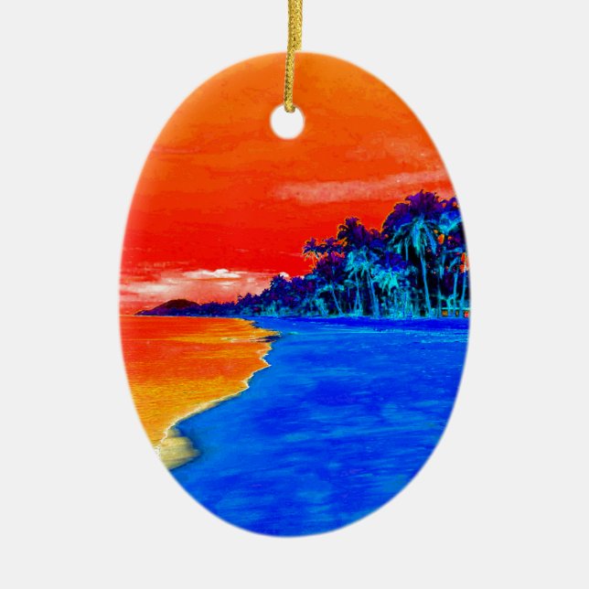 Pop Art Exotic Beach Palm Trees Ceramic Tree Decoration (Front)