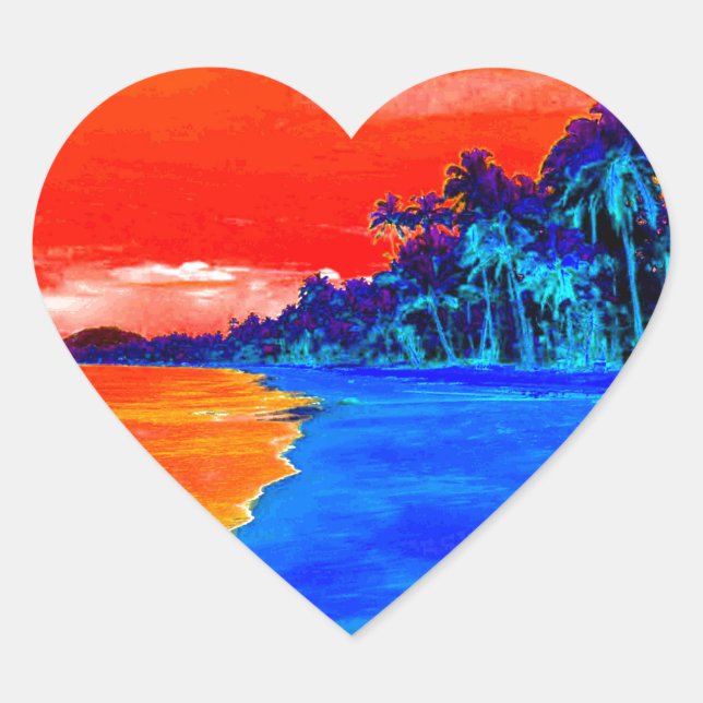 Pop Art Exotic Beach Palm Trees Heart Sticker (Front)