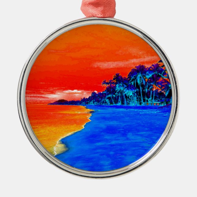 Pop Art Exotic Beach Palm Trees Metal Tree Decoration (Front)