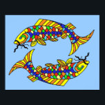 Pop Art Fancy Pisces Fish on Light Blue Poster<br><div class="desc">This art print poster for your home decor is a light blue color with two bright colorful fancy Pisces Fish.</div>