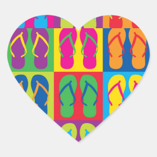 Pop Art Flip Flops Heart Sticker