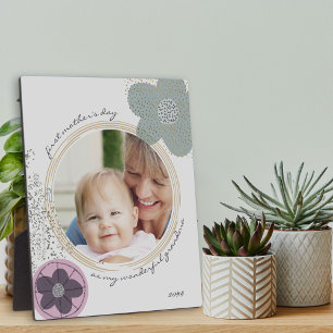 Pop Art Flower Blue Grey Editable Occasion Photo P Plaque