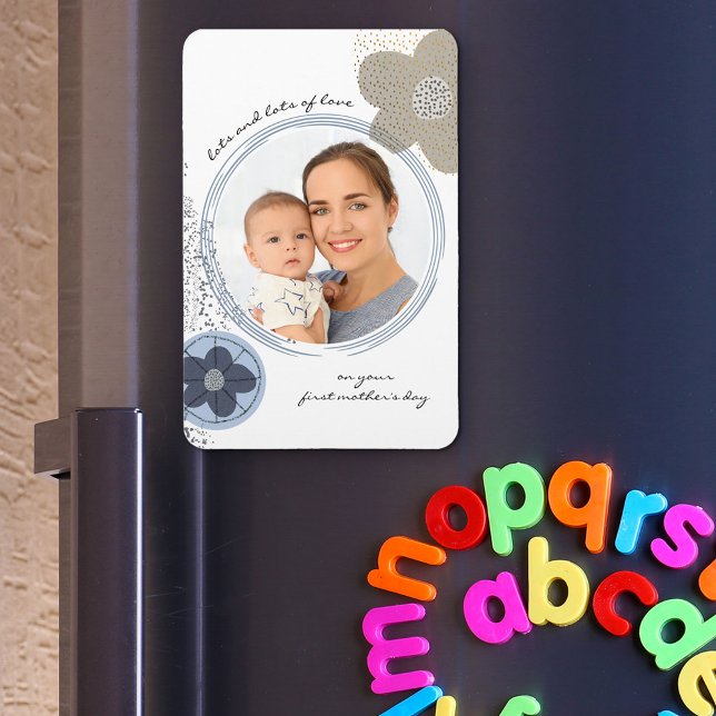 Pop Art Flower Editable Occasion Blue Grey Photo Magnet (Creator Uploaded)