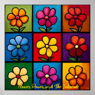 Pop Art Flower Grid Colourful Wall Art