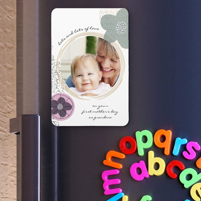 Pop Art Flowers and Splatter Pink Green Photo Magnet (Creator Uploaded)