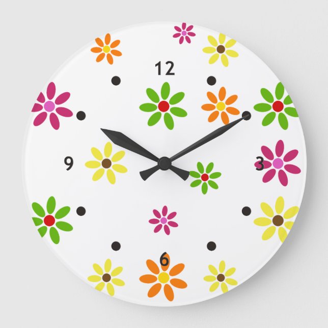 Pop Art Flowers seamless pattern + your ideas Large Clock (Front)