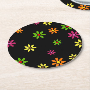 Pop Art Flowers seamless pattern + your ideas Round Paper Coaster
