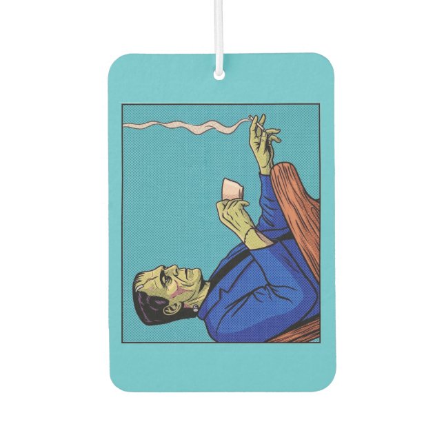 Pop Art Frankenstein Monster Drinking Tea Halftone Car Air Freshener (Front)