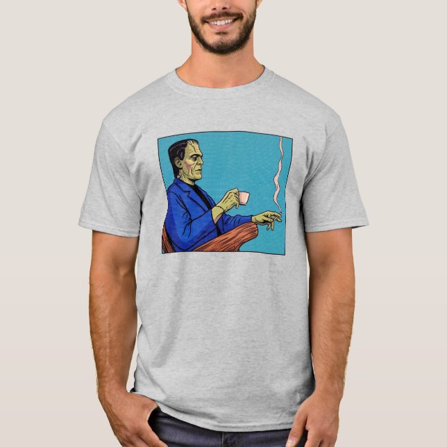 Pop Art Frankenstein Monster Drinking Tea Halftone T-Shirt (Front)