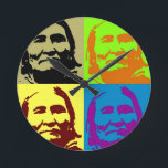 Pop Art Freedom Fighter Geronimo Round Clock<br><div class="desc">Pop Art Style Iconic Historical People Images - Freedom Warrior Indian Tribe Chief Geronimo Art</div>