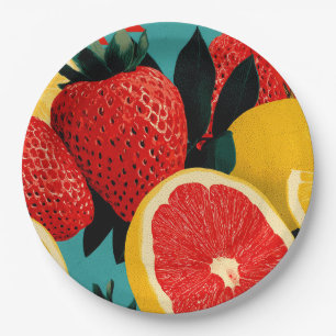 Pop Art Fruit Collage Illustration Paper Plate