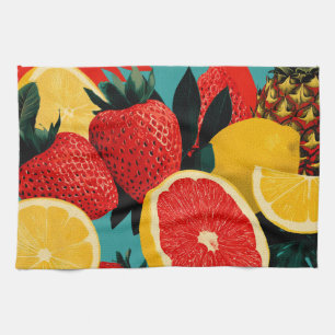 Pop Art Fruit Collage Illustration Tea Towel