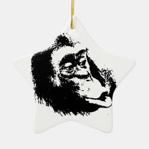Pop Art Funny Chimpanzee Ceramic Tree Decoration